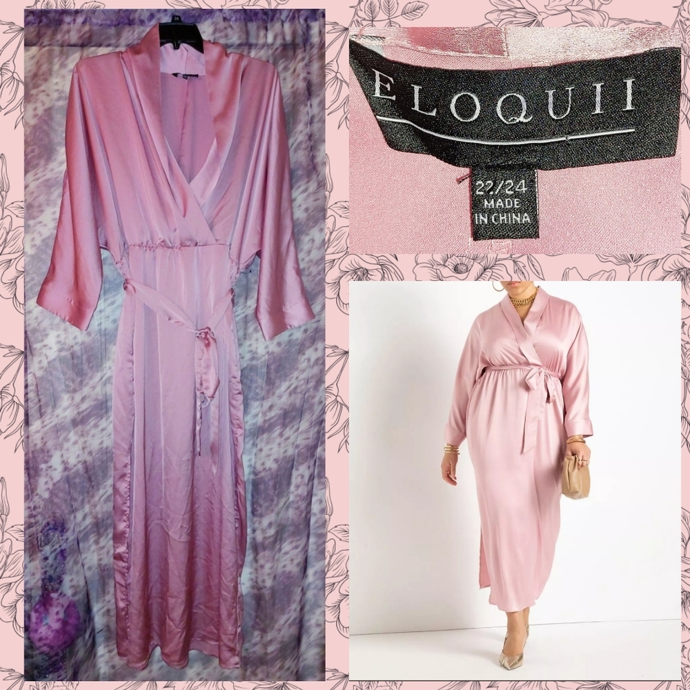 Eloquii brand Pink Satin Dolman Sleeve Long Dress Sz 22/24